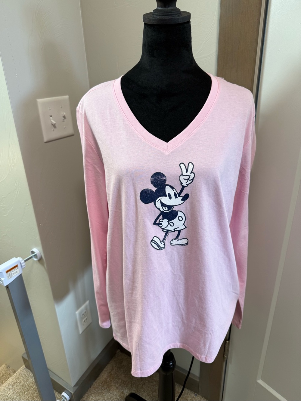 NWT‎ Life is Good Steamboat Willie Mickey Disney Pink V-Neck Long Sleeve T-Shirt